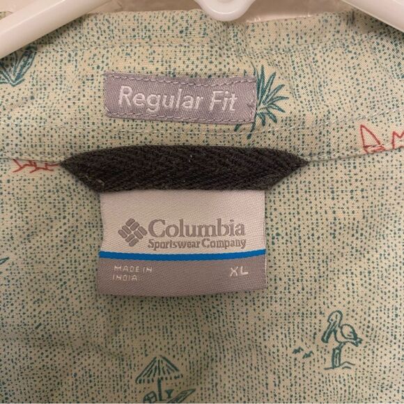 Columbia Short Sleeve green tropical print summer casual button down shirt XL - Picture 6 of 10